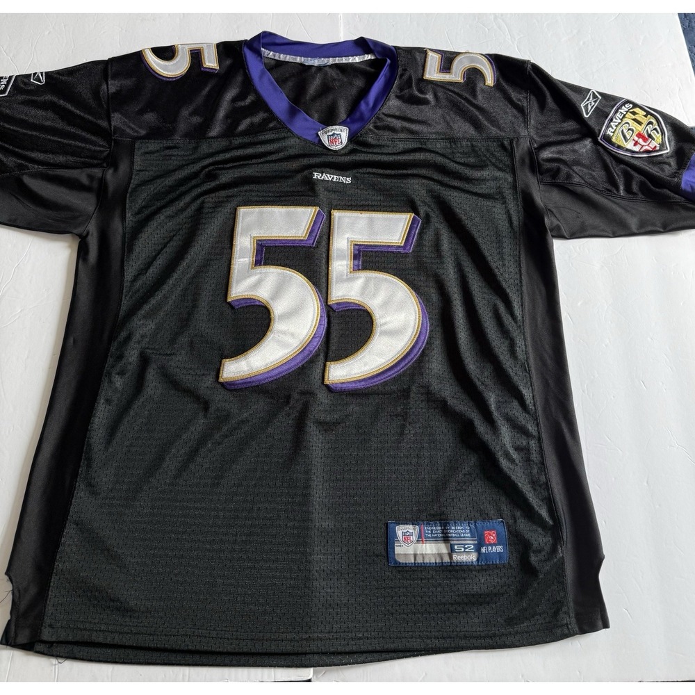 Reebok #55 Suggs NFL Baltimore Ravens Black Stitched Jersey Size 52